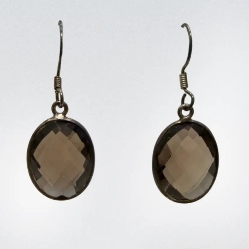 Sterling Silver Faceted Smoky Quartz Dangle Earrings 1.30”, 4g