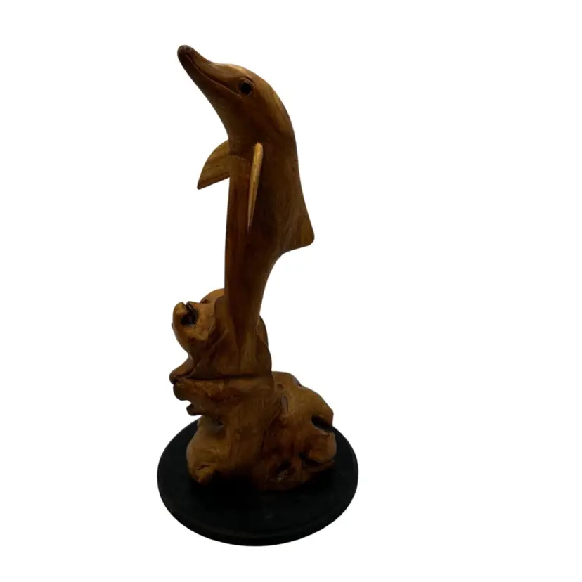 035 Handcrafted  Wooden Dolphin Sculpture