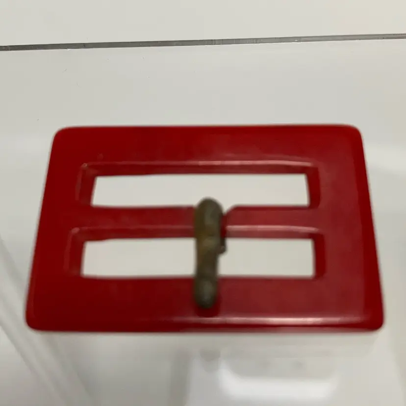 Vintage Cherry Red Buckle 1 1/2”x 1”! READ! Metal Needs Cleaned!