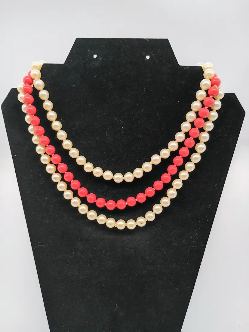 Triple strand faux pearls 14" 1950's Japan