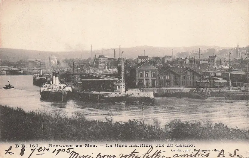 1905 Boulogne-sur-Mer France Maritime Station Harbor Ships Antique Postcard
