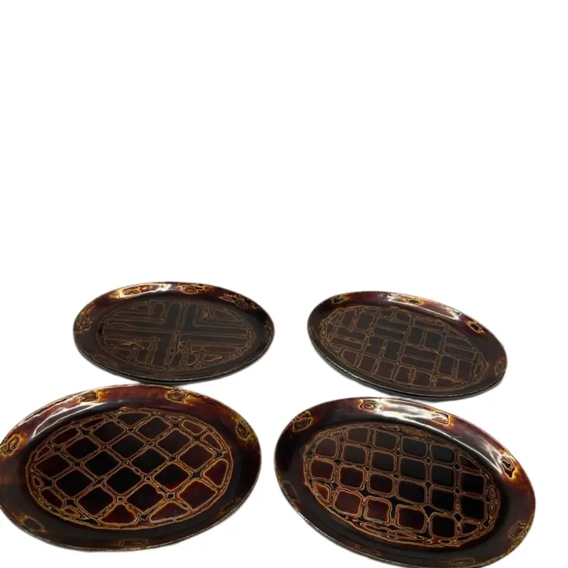 Set Of 4 #2 6 1/2x5 Moroccan Style Tortoise  Shell Black Lacquered Tray
