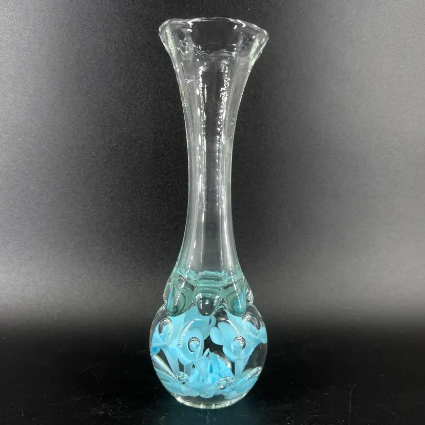 Blue Tulip Flower Glass Paperweight Vase