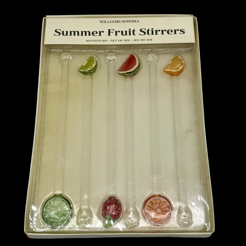 #02 - NIB William Sonoma Glass Summer Fruits Drink Stirrers