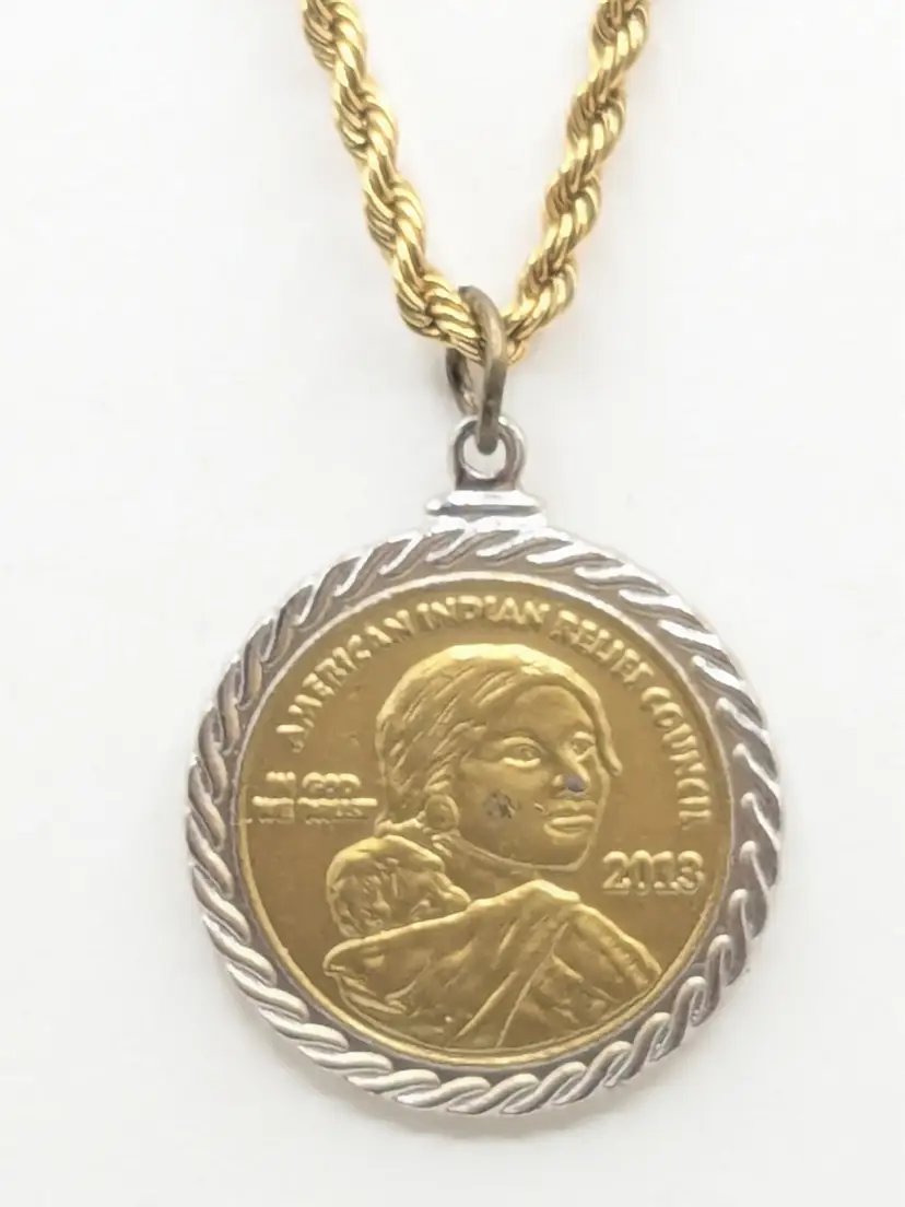 Sacajawea Coin American Indian Relief Council 2013 Pendant Necklace
