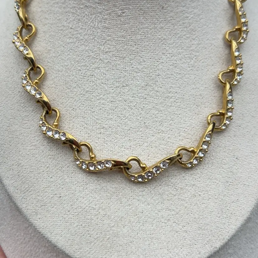 #01 Swarovski Gold Tone Crystal S-Link Necklace 14–18” Swan Signed