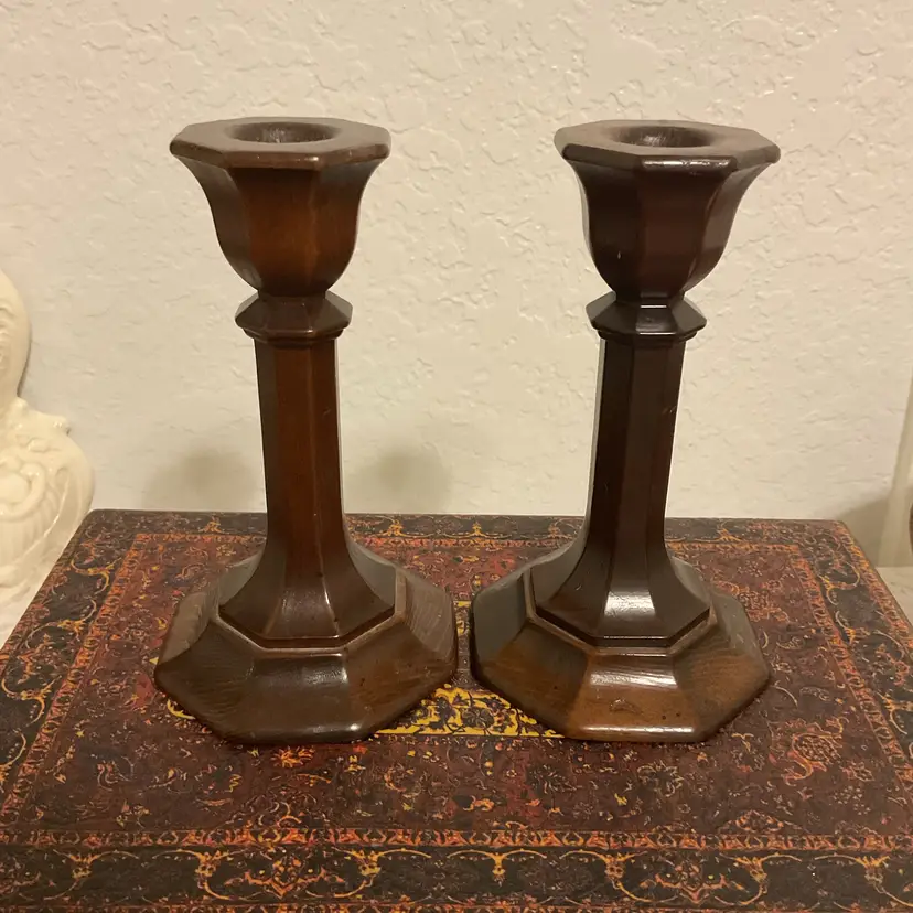 🍁7” Set Of 2 Wooden Candlesticks