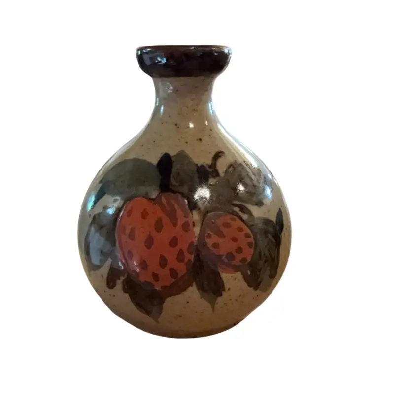 Japanese Vintage MCM Stoneware Strawberry Vase Weed Pot - 4.75”