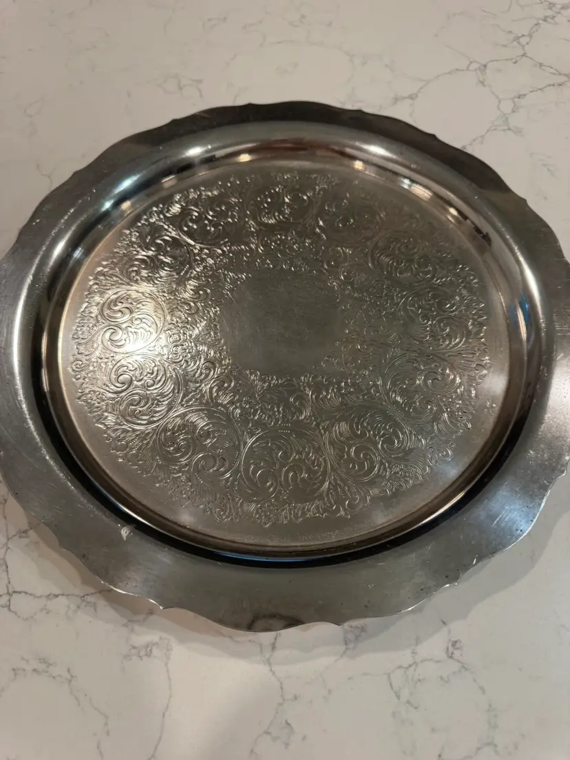 Sleek Round Silver Plate Tray