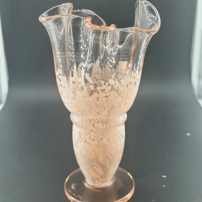 Handblown Pink/white Confetti Ruffle Vase