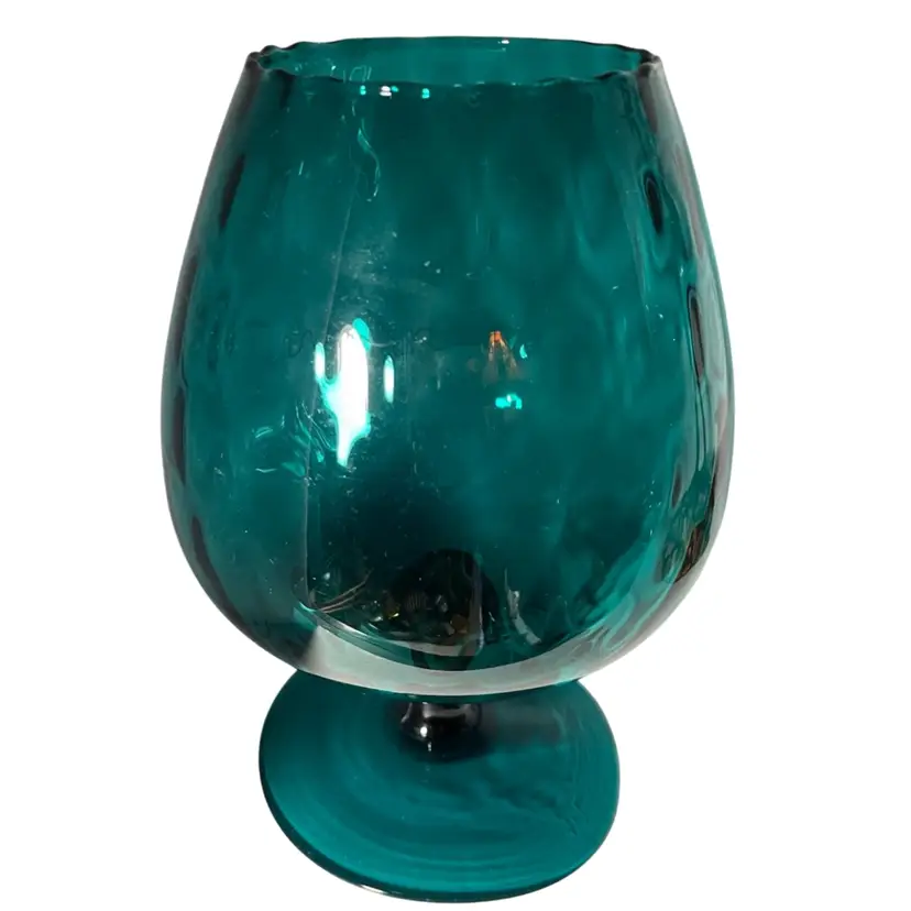 MCM Empoli Brandy Snifter Turquoise Blue Optic Italian Glass Vase 10”