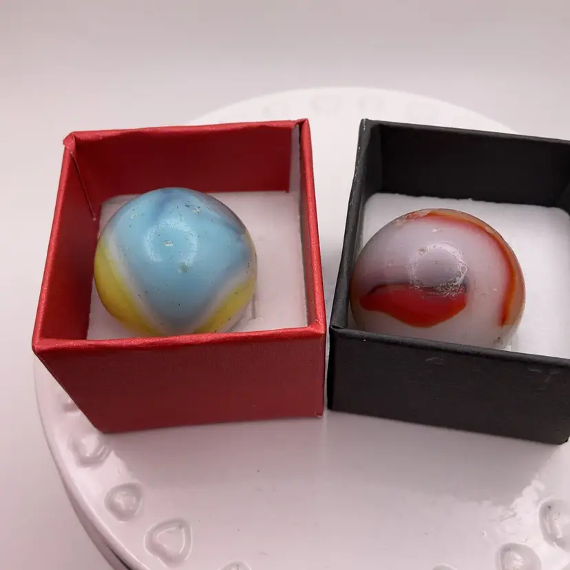 POW4 AS IS Two GLOWY Marbles, Shooter Size READ