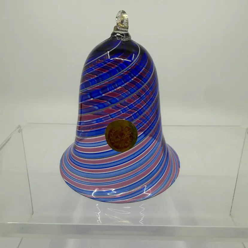Vintage Murano Glass Cobalt Red White Filigrana Bell Christmas Ornament 3.5”