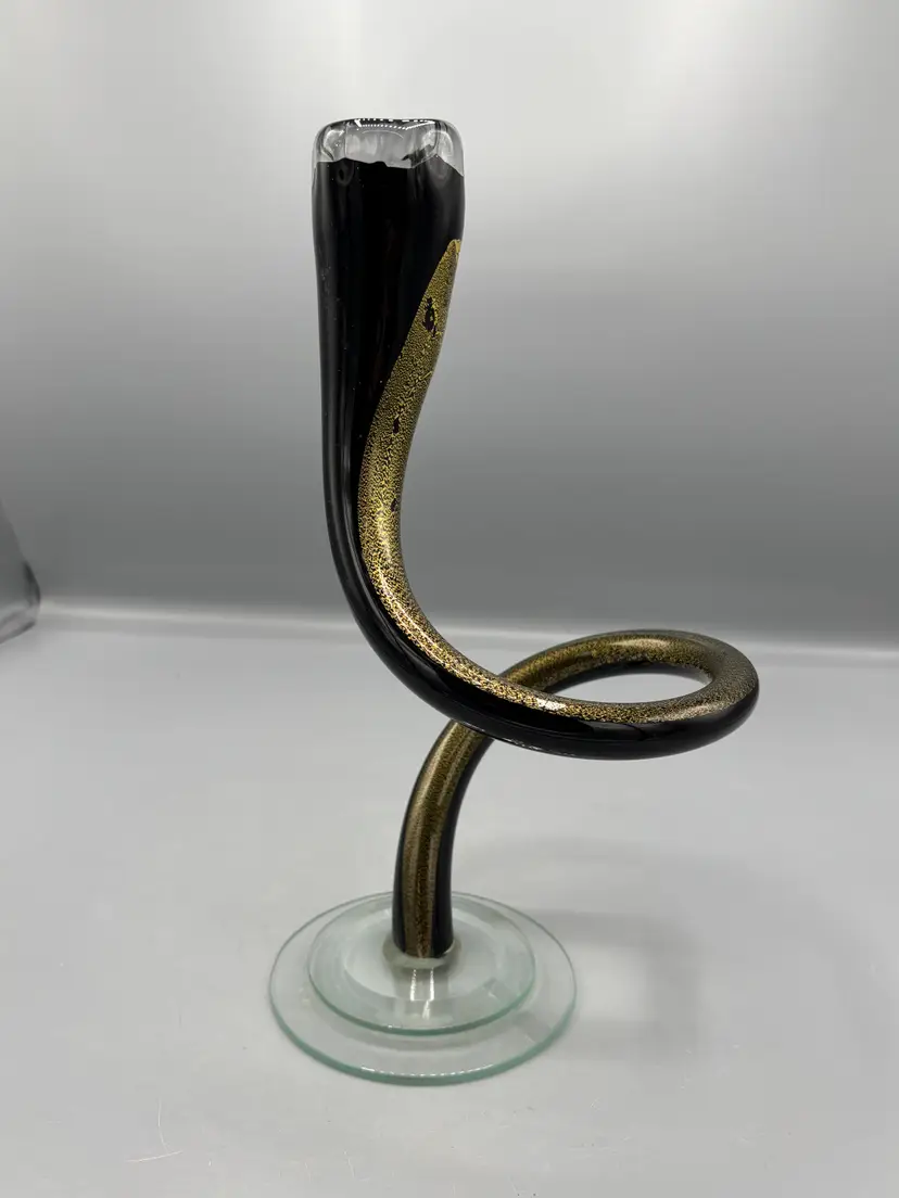 Art glass Black & Gold candle holder