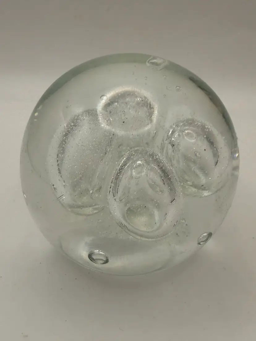 Vintage Clear Glass Paperweight with Bubbles