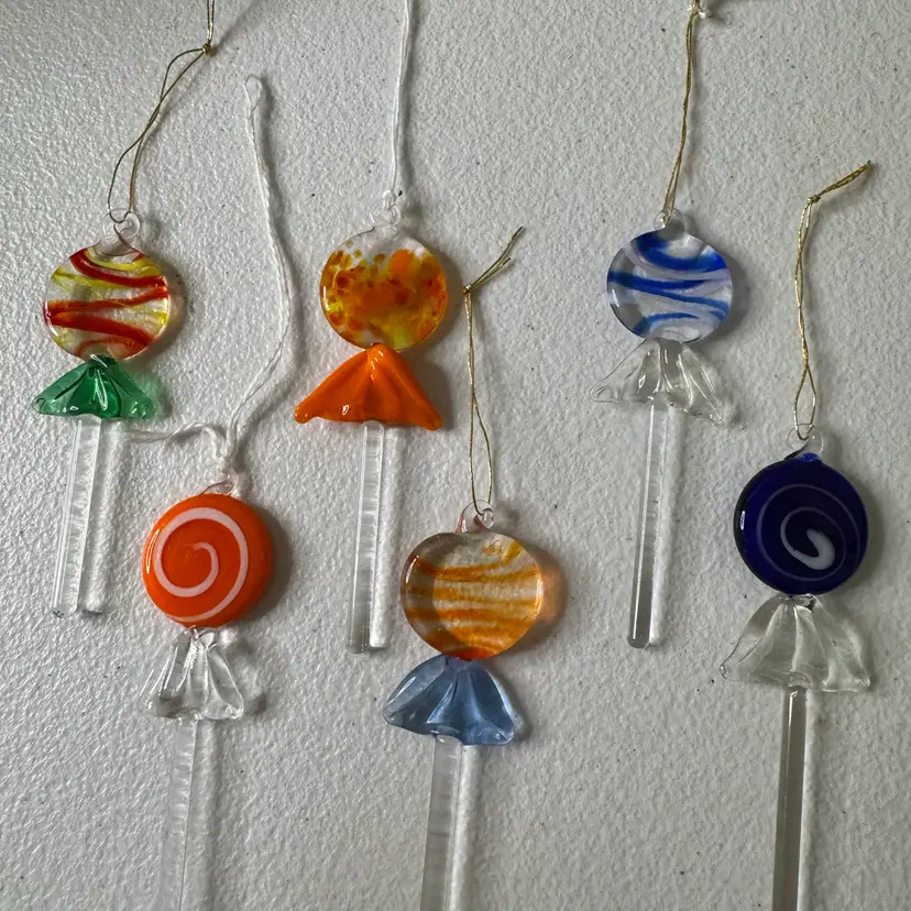Vintage Hand-Blown Glass Candy Lollipops - Set of 6 -  Some Have UV Reaction