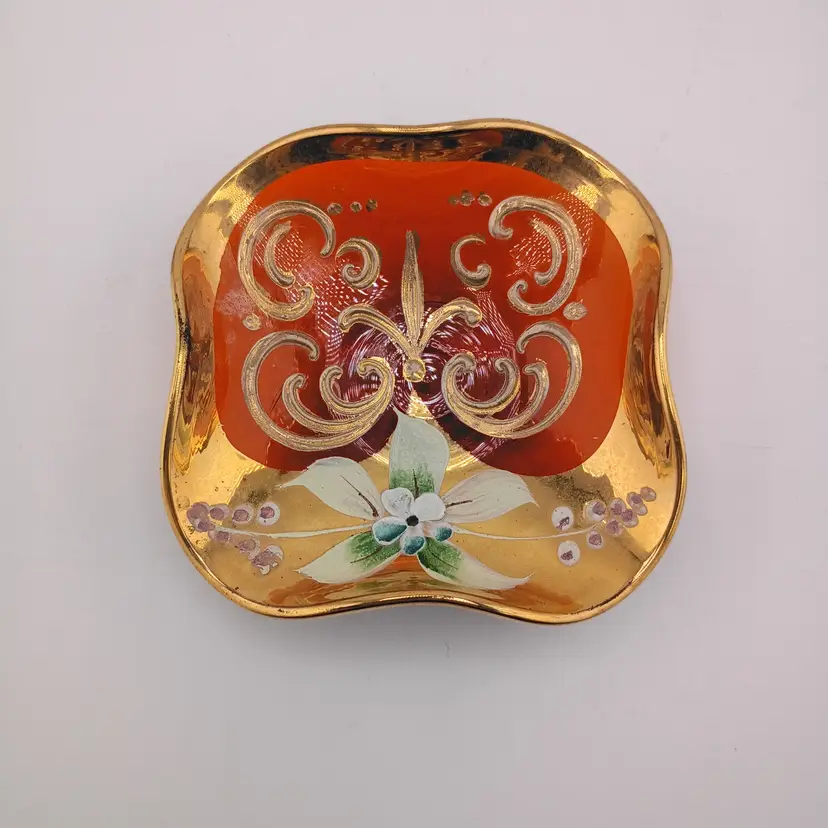 Handpainted glass trinket dish (Italian? Czech?)