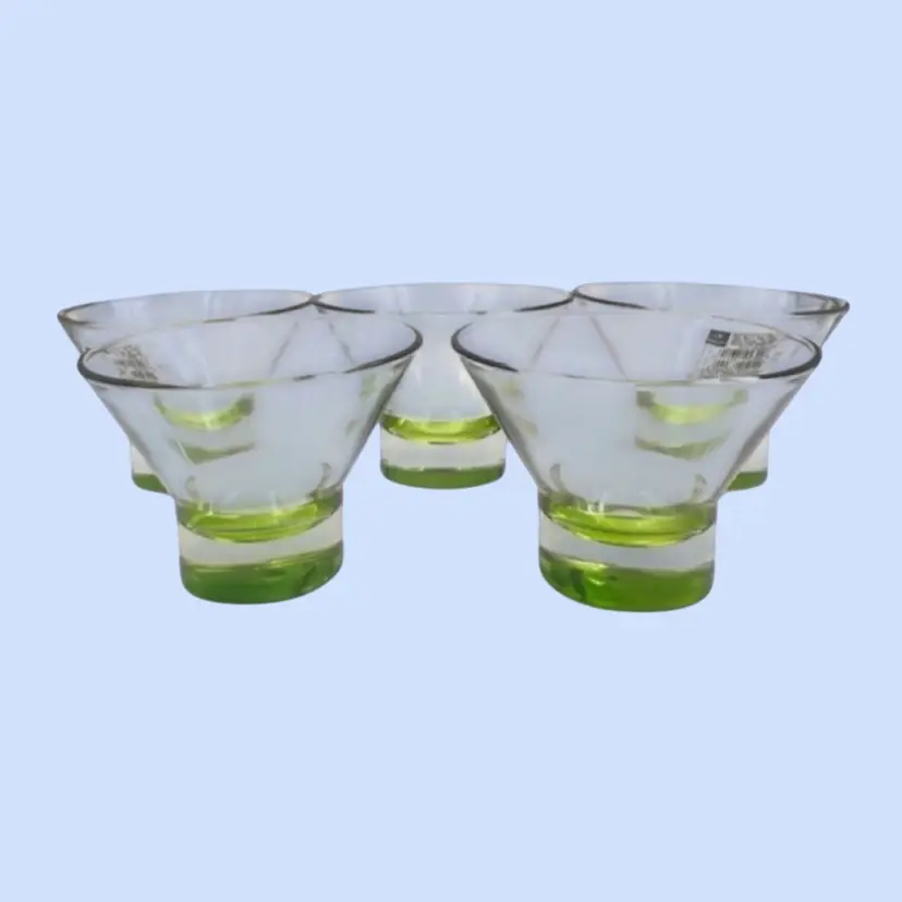 #104- Bormioli Rocco & Figlio  Italy 
Dessert Dish Set “Ypsilon” Green Martini Glass Pattern by 5pc Springtime Entertaining
