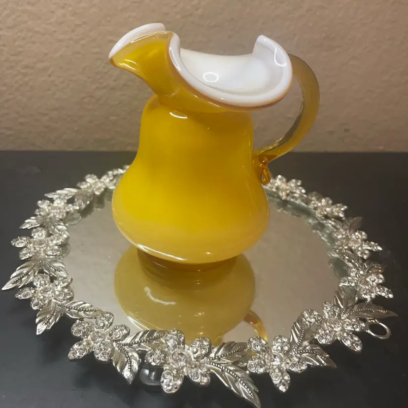 Gorgeous Canary Yellow Kanhawa Cased Glass 5” Creamer