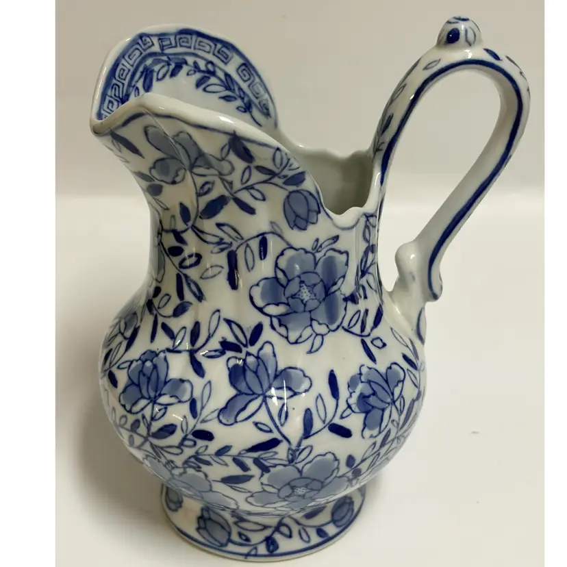 Andrea by Sadek- Footed 6 Inch- Blue and White Vintage creamer/pitcher/vase