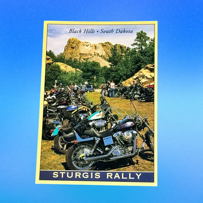 KK — Vintage Sturgis Rally Harley Davidson Motorcycles Black Hills South Dakota DB Continental Postcard, Unused