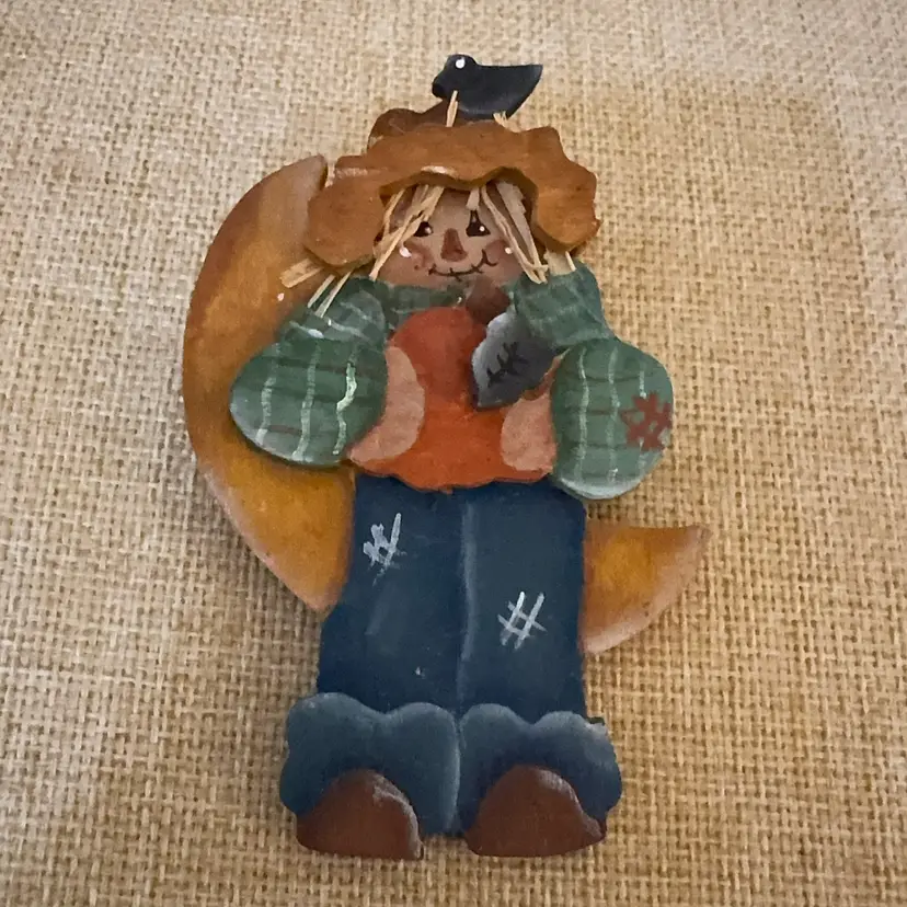 Handmade Wooden Scarecrow Brooch