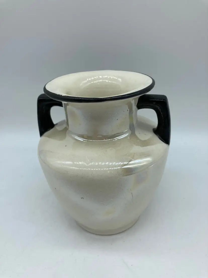 1930s Art Deco Czechoslovakian pearl lusterware two-handled vase