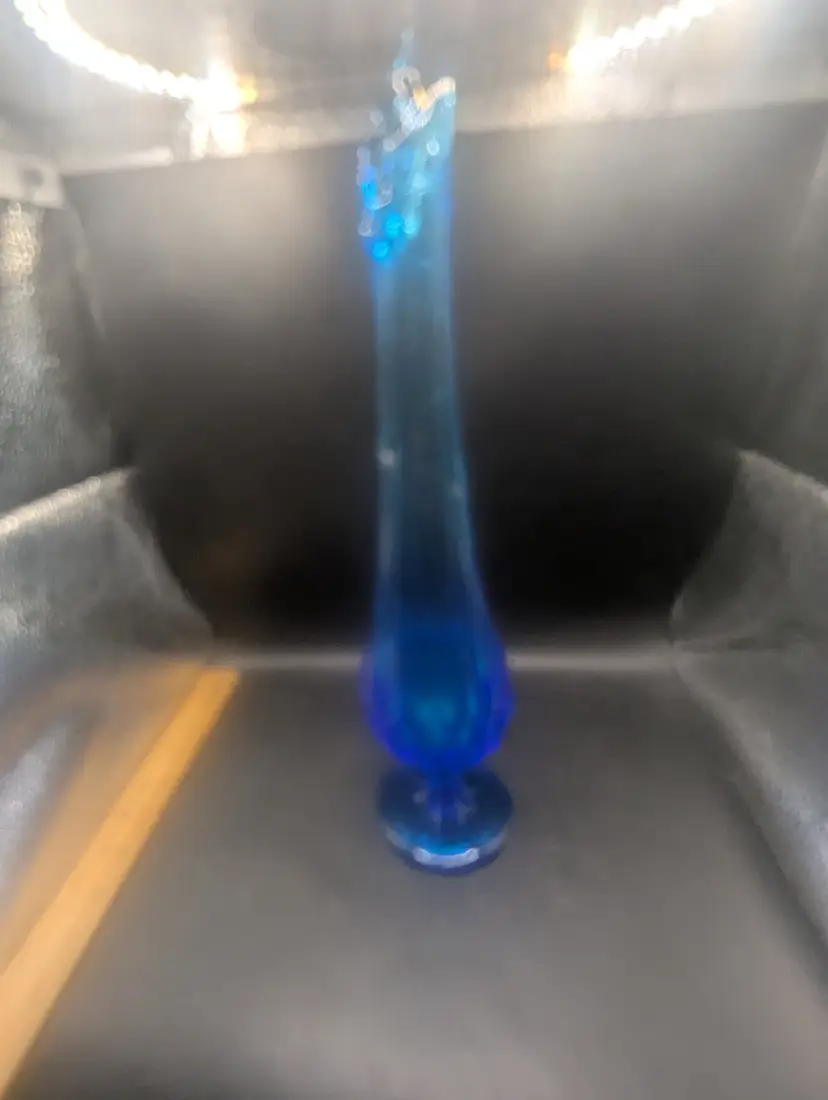 Vintage  Mid Century Fenton Style Turquoise Sapphire Blue Thumbprint Swung Vase 16"