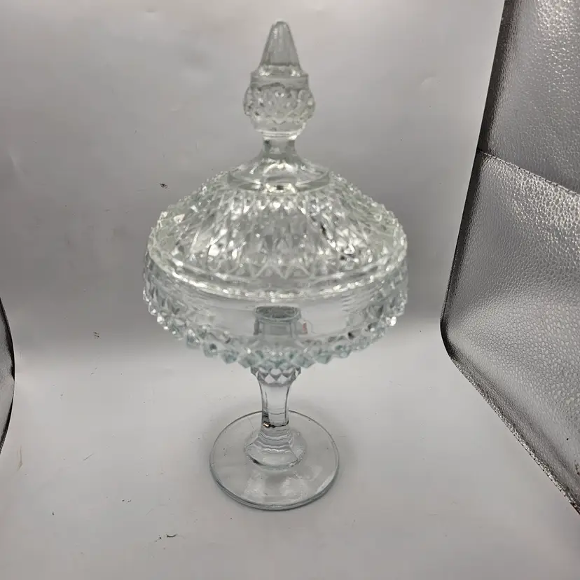 Indiana Glass clear compote Lidded candy dish 12" Vintage