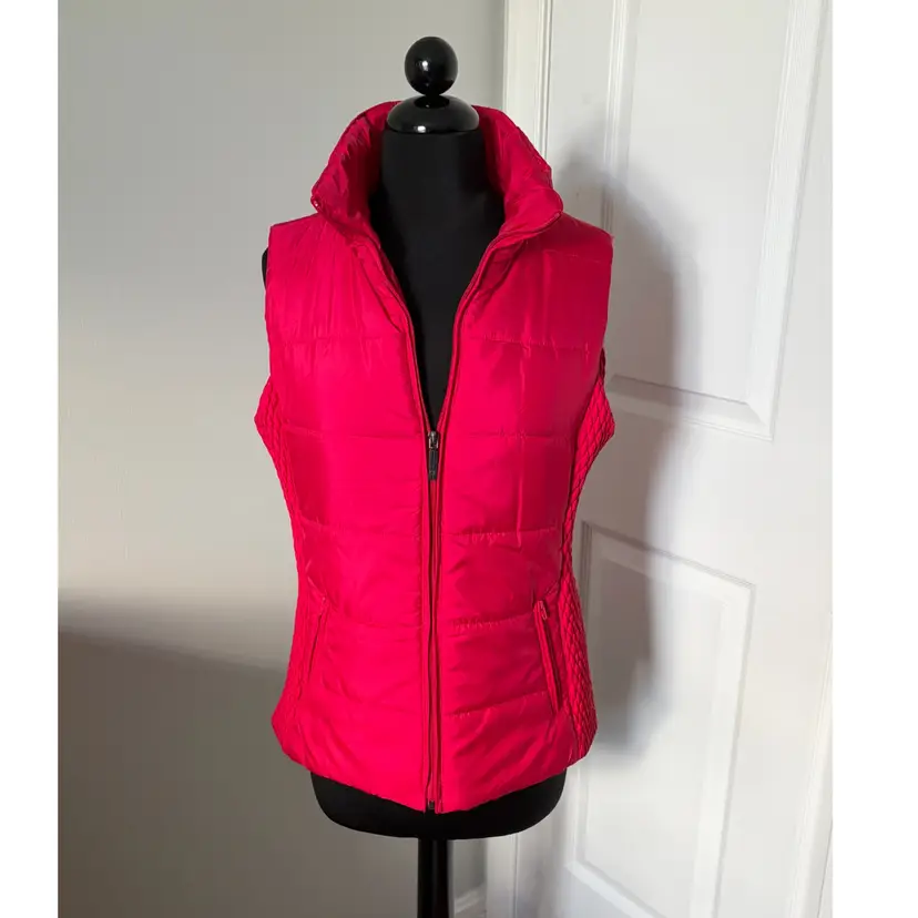 Liz Claiborne, Red, Puffer Vest, Zipper Front, Snaps, Zippered Pockets, Sz Small