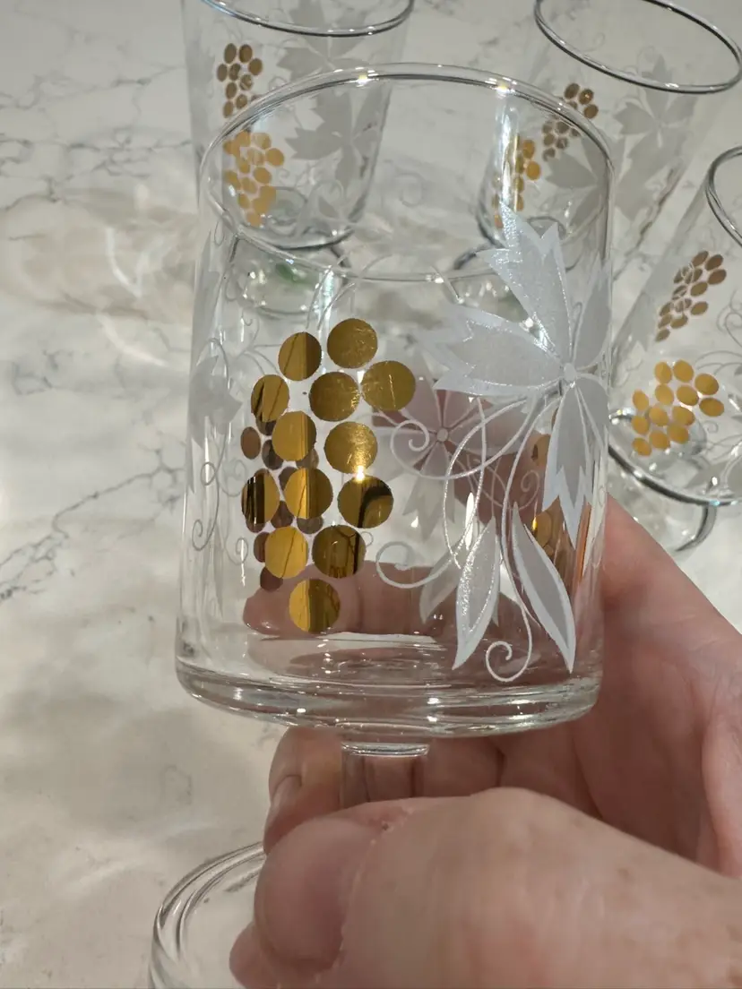 🪹Set Of 4 French Mid Century Grapevine Glasses