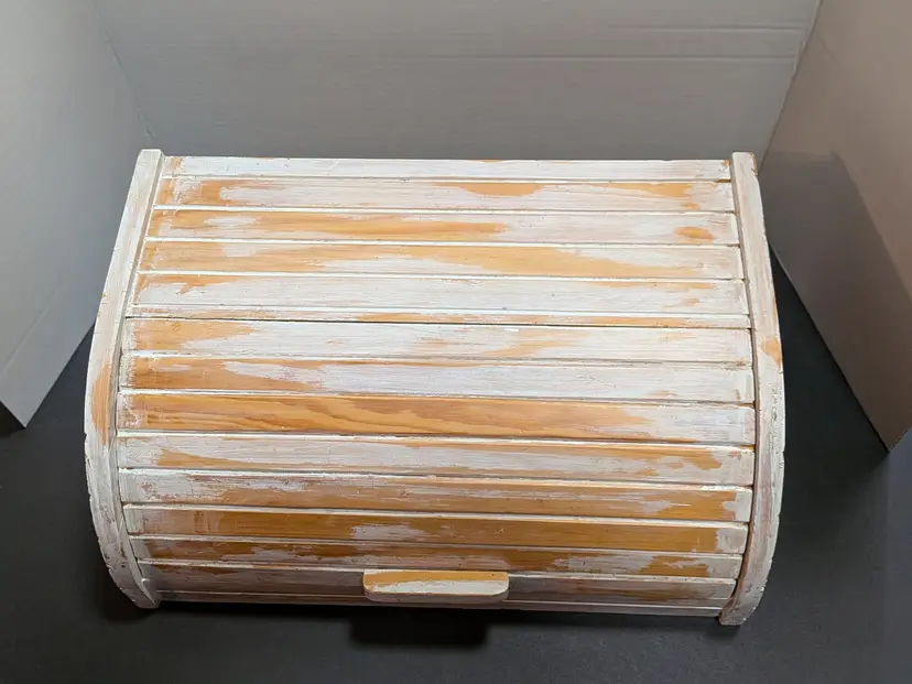 Bread Box White Washed Faux Roll Top