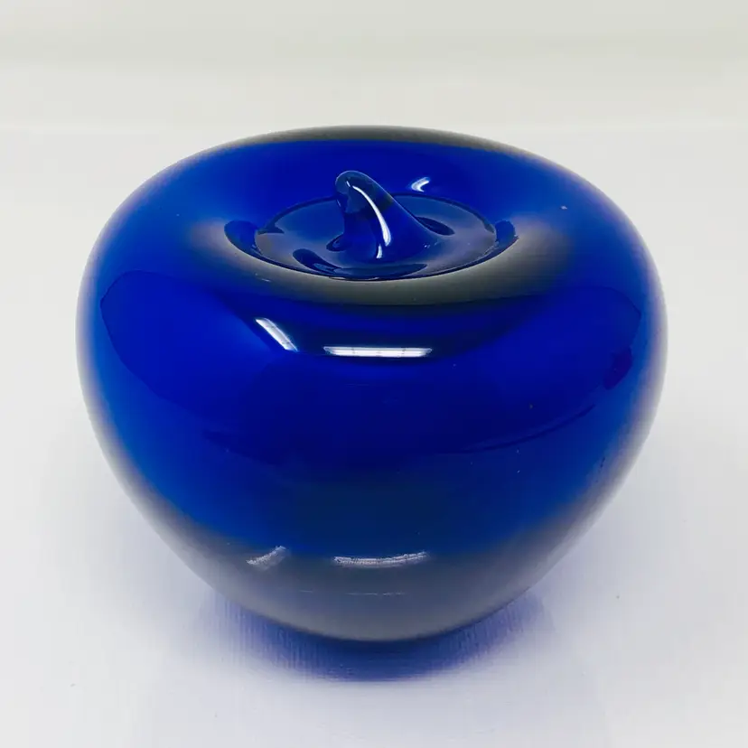 Cobalt Blue Blown Glass Apple Paperweight