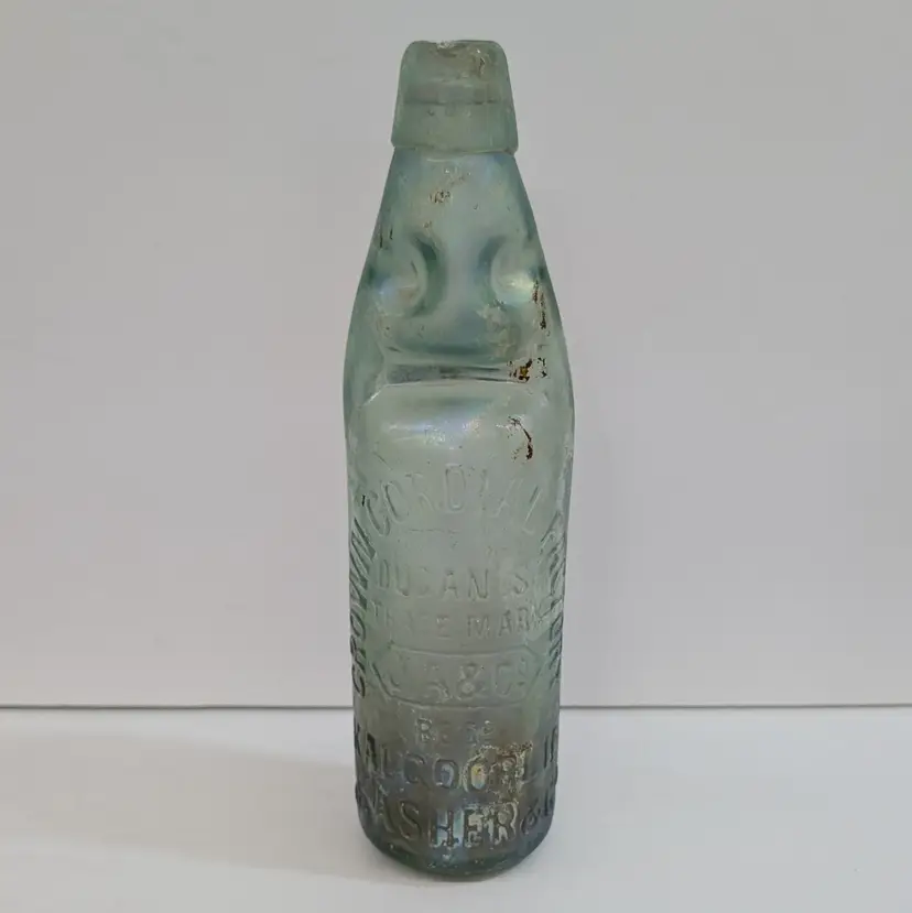 Antique Dug J. Asher & Co Kalgoorlie Australia Codd Neck Glass Bottle w/ Marble