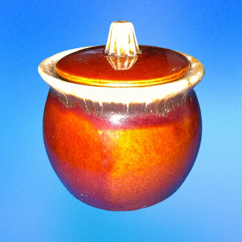 Hull Brown Drip Glaze Sugar Bowl With Lid