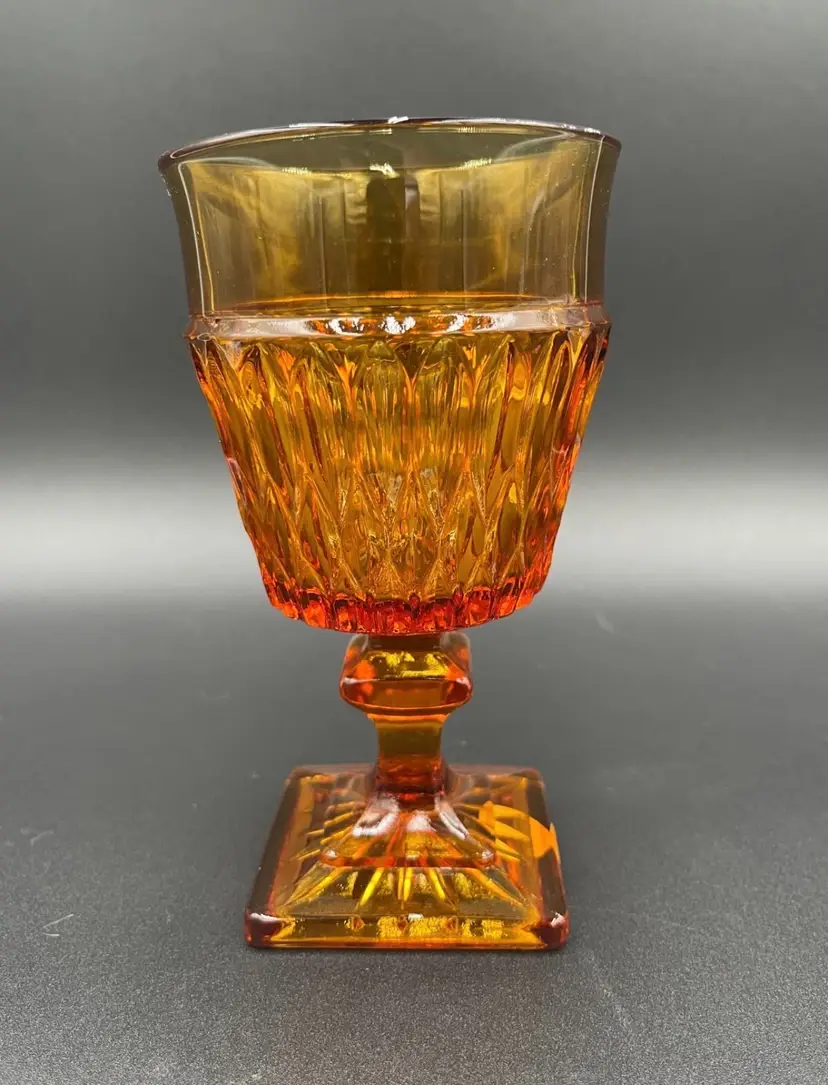Vintage Indiana Amber Glass Mt. Vernon Goblet Set of 8 (6oz)