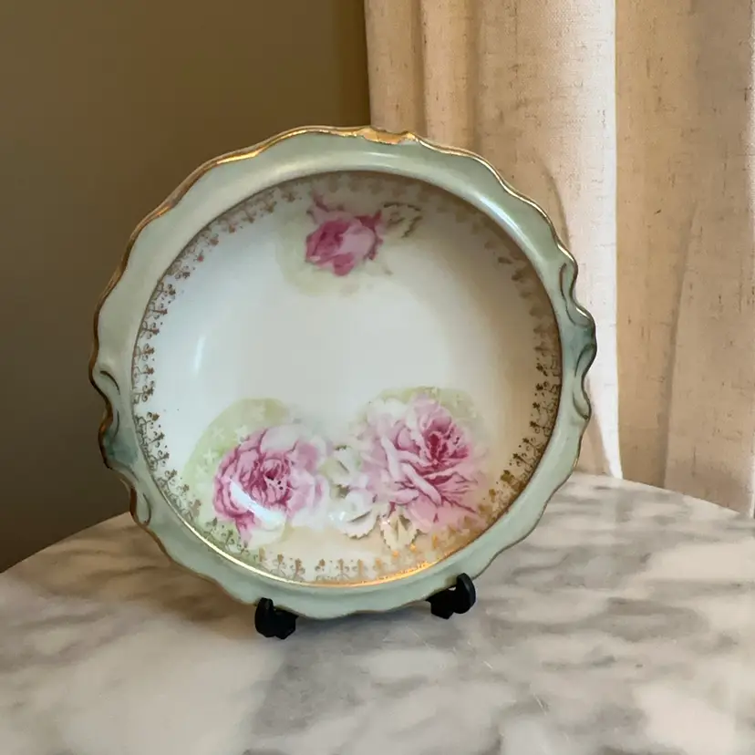 🔔 Vintage Lefton China Rose Bowl 5725 Crown Mark Mint Green Gold Trim 4.75"
