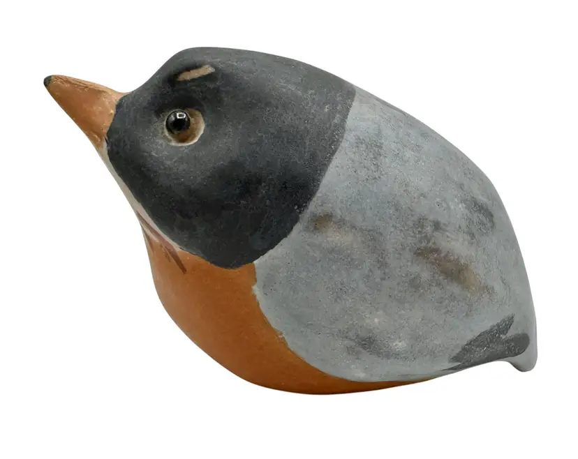 Signed Michael Fromme Studio Art Pottery Bird Figurine Robin Bullfinch Red Gray
