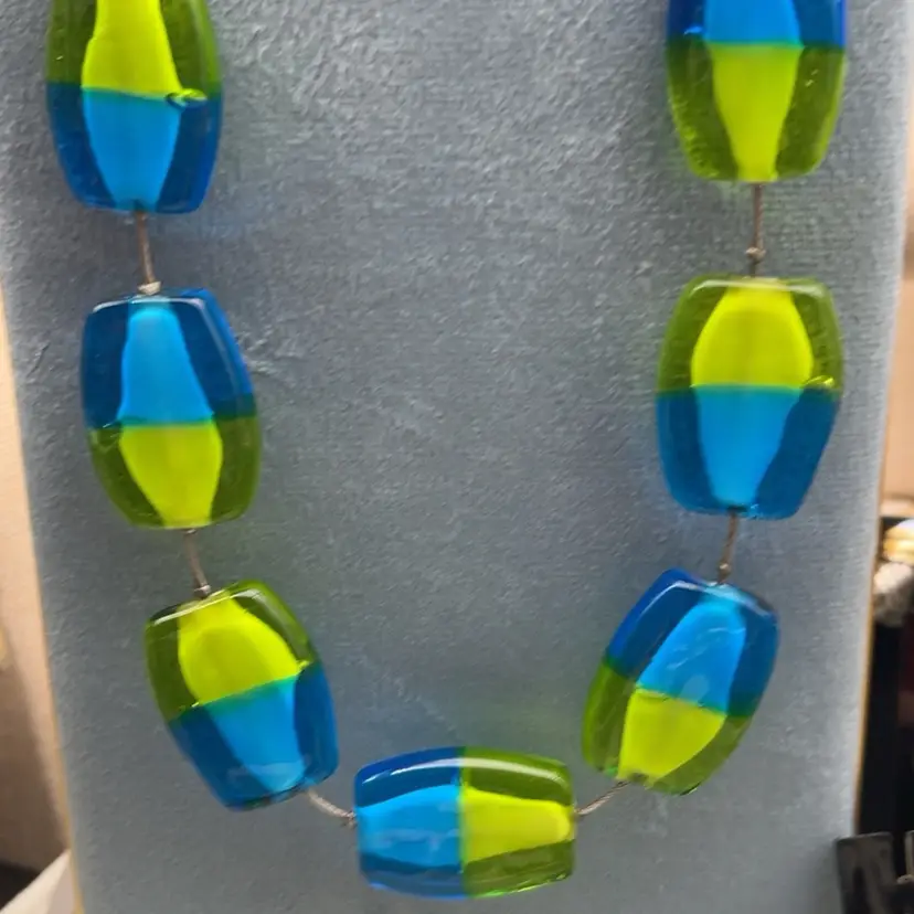 #01 SENT Murano Marina & Susanna Sent Art Glass Necklace Blue Green 16” Italy