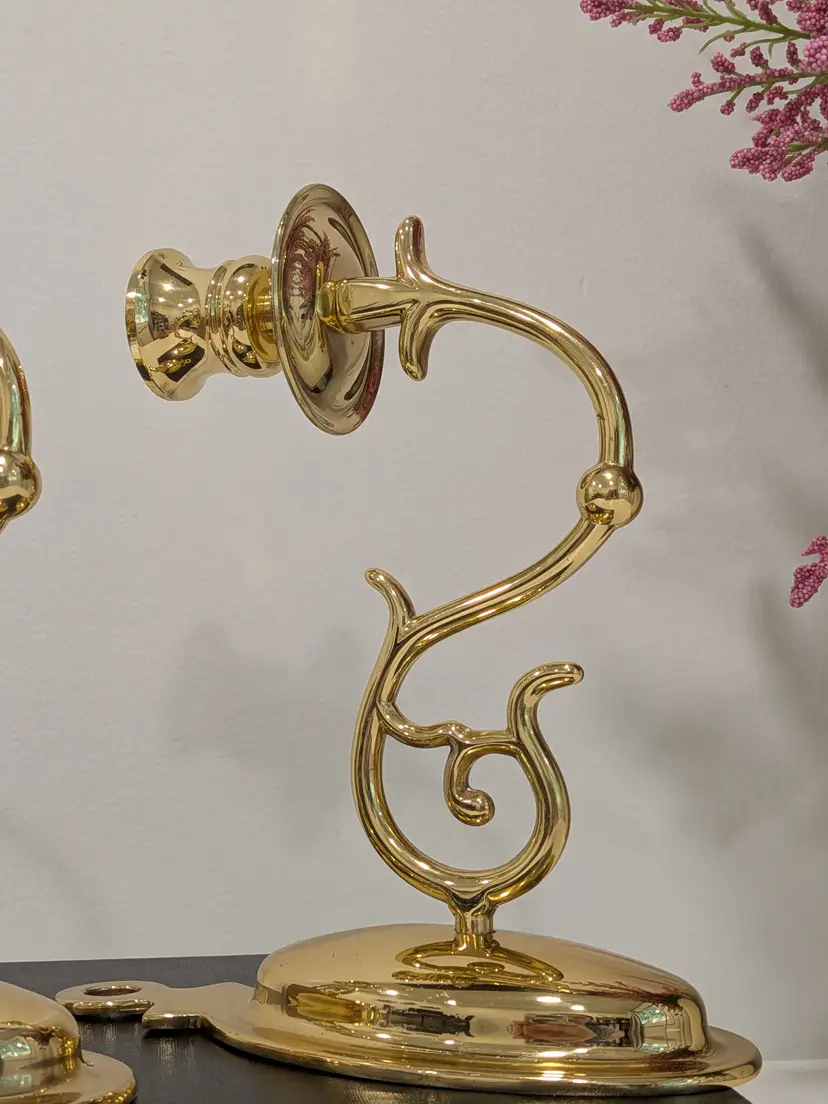 Vintage Polished Brass Candle Wall Sconces