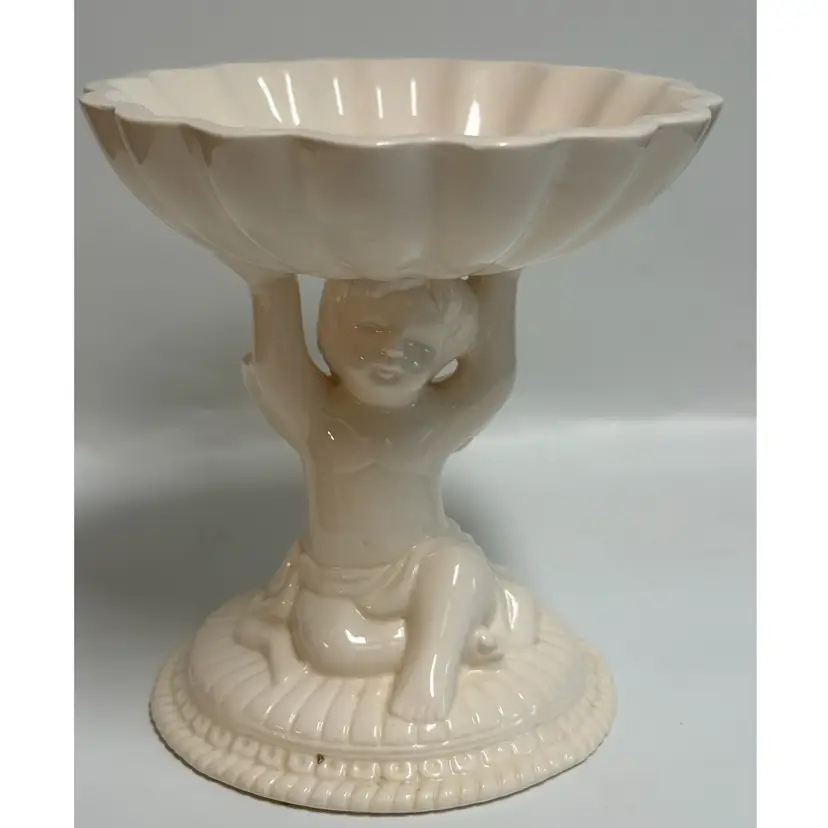 Vtg.  Avon- Cherub-Ceramic- Footed Trinket Dish- Paper Weight Holder- Soap Dish- 4.75” Tall