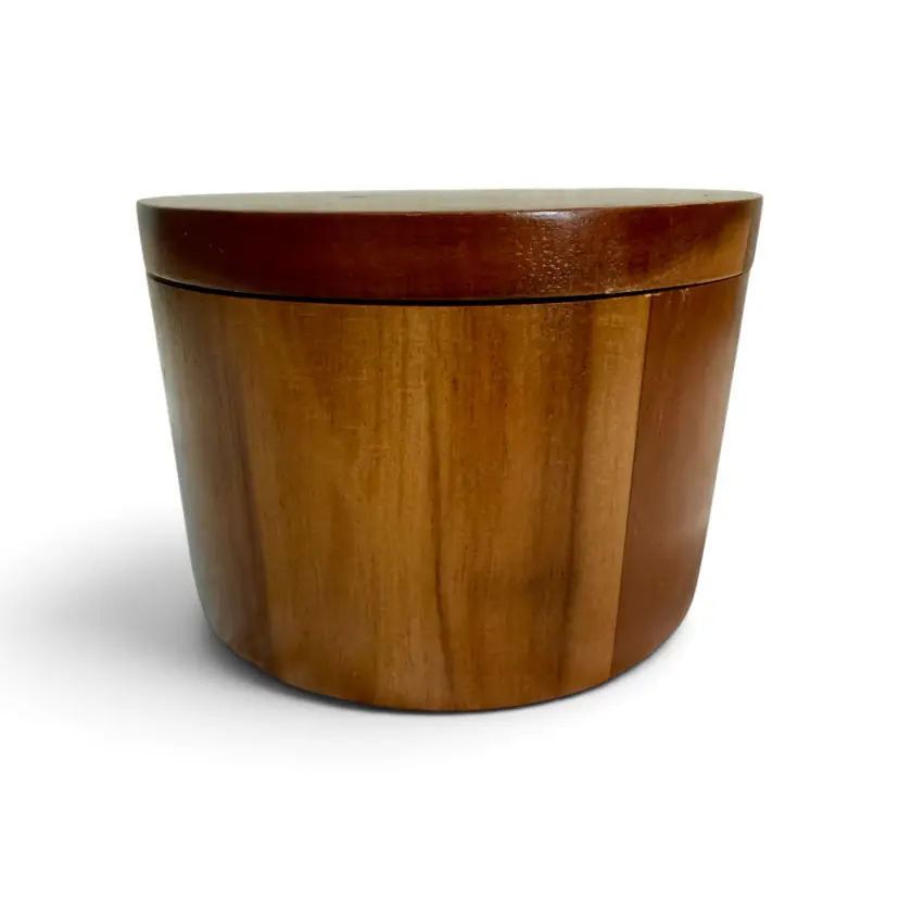 Vintage Handmade Marquetry Round Trinket Box with Magnetic Closure Swivel Lid