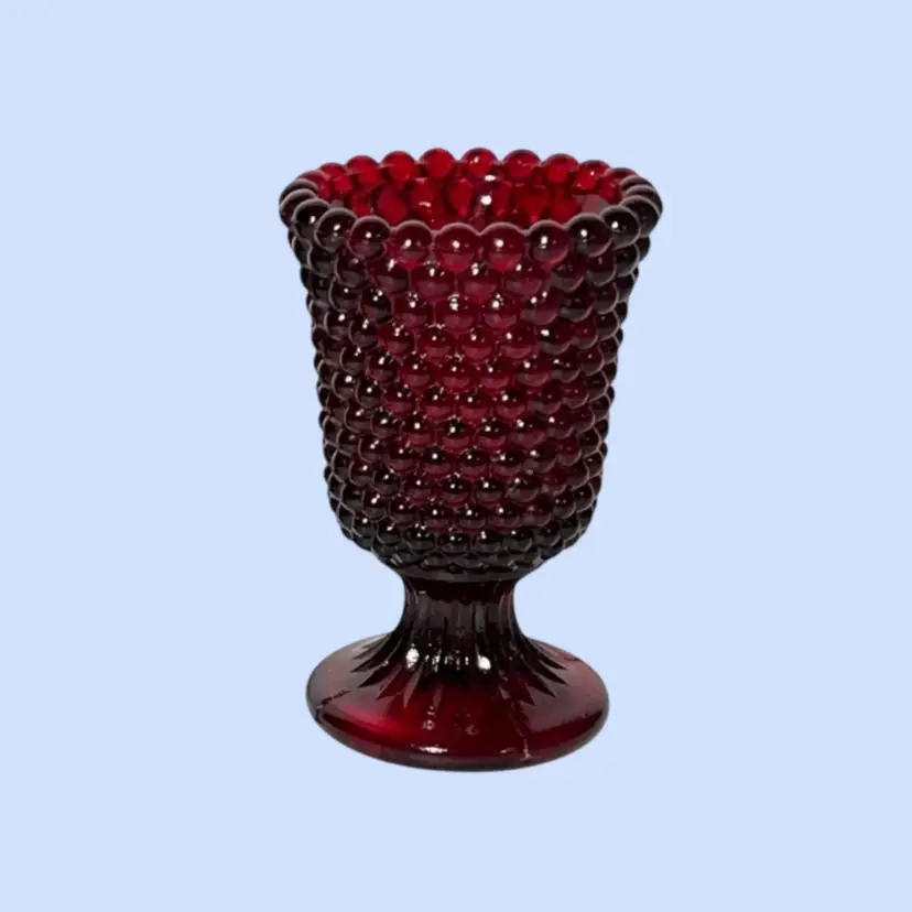 #482- Vintage Toothpick Holder Ruby Red Orange Cadmium Glass Hobnail UV Glows 
Marked #1