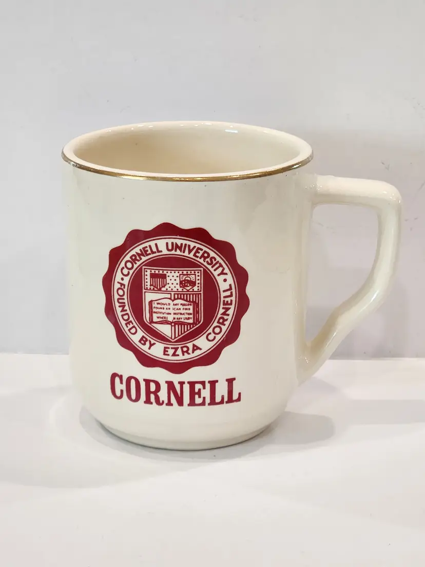 Cornell University Red & White Coffee Mug Seal Big Red Ivy League Gold Rim Vtg