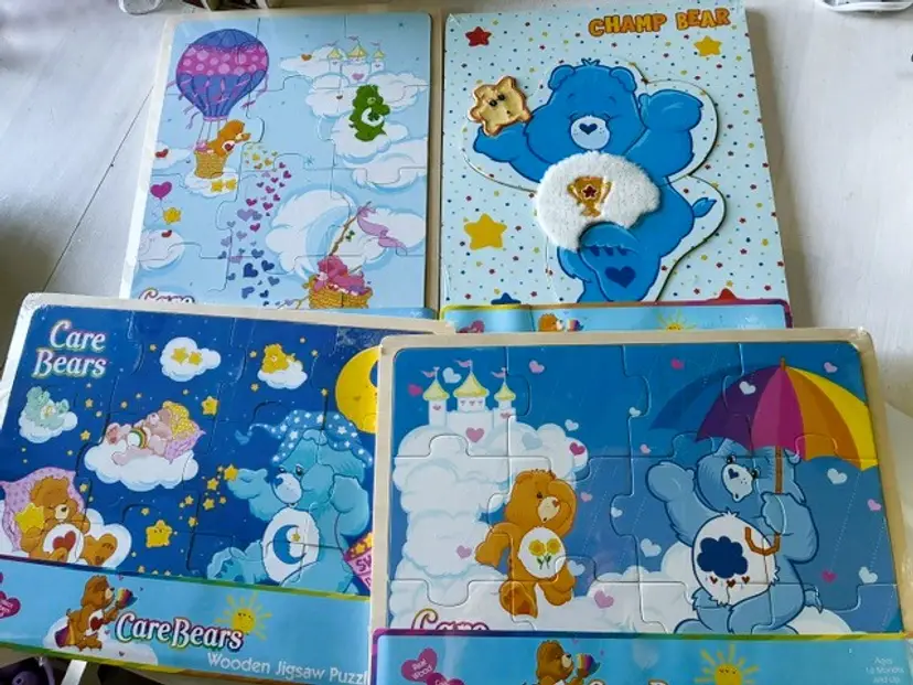 Care Bears 4 Wood Puzzles Champ Bear Hot Air Balloon Looks Like Rain Bedtime Bear