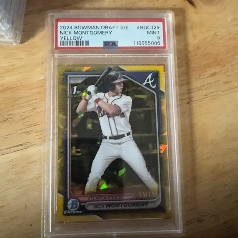 2024 Bowman Draft Sapphire Nick Montgomery 1st Yellow Refractor /75 PSA 9 Atlanta Braves
