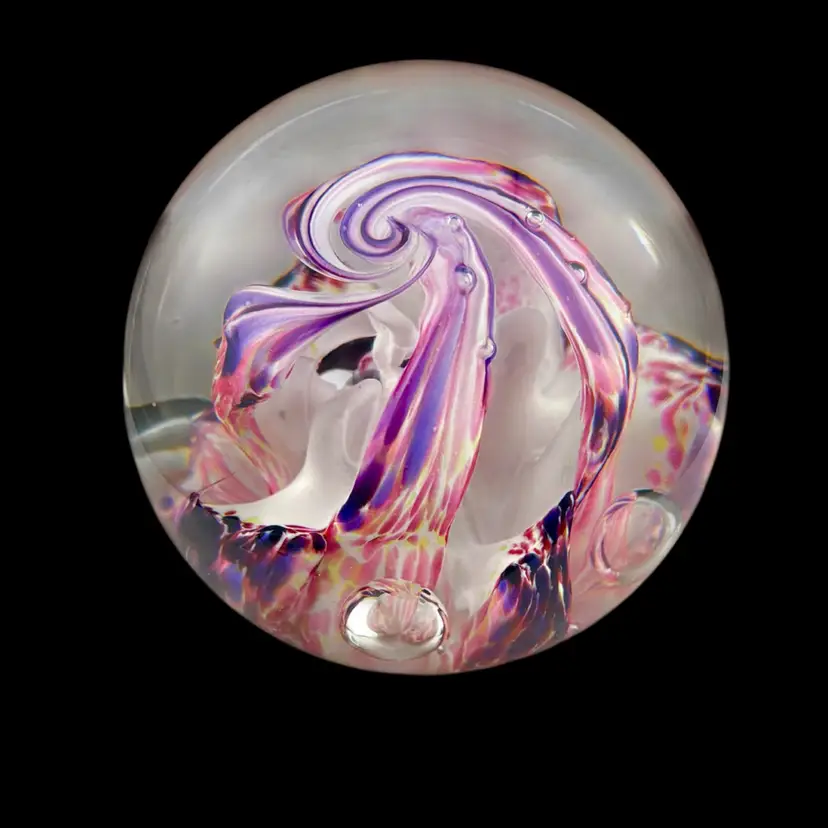 Vintage Selkirk Tiger Lily 1996 Paperweight Pink & Purple Highlights 3” x 3”