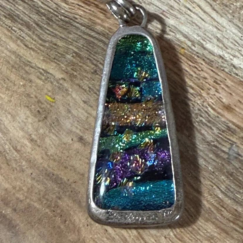 2.5”  Paradise signed sterling silver and dichroic glass pendant