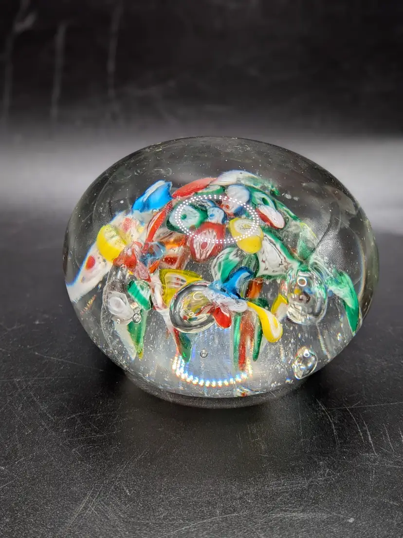 Vintage Norleans Cut Cane Murrine Millefiori Art Glass Hand Blown Paperweight
