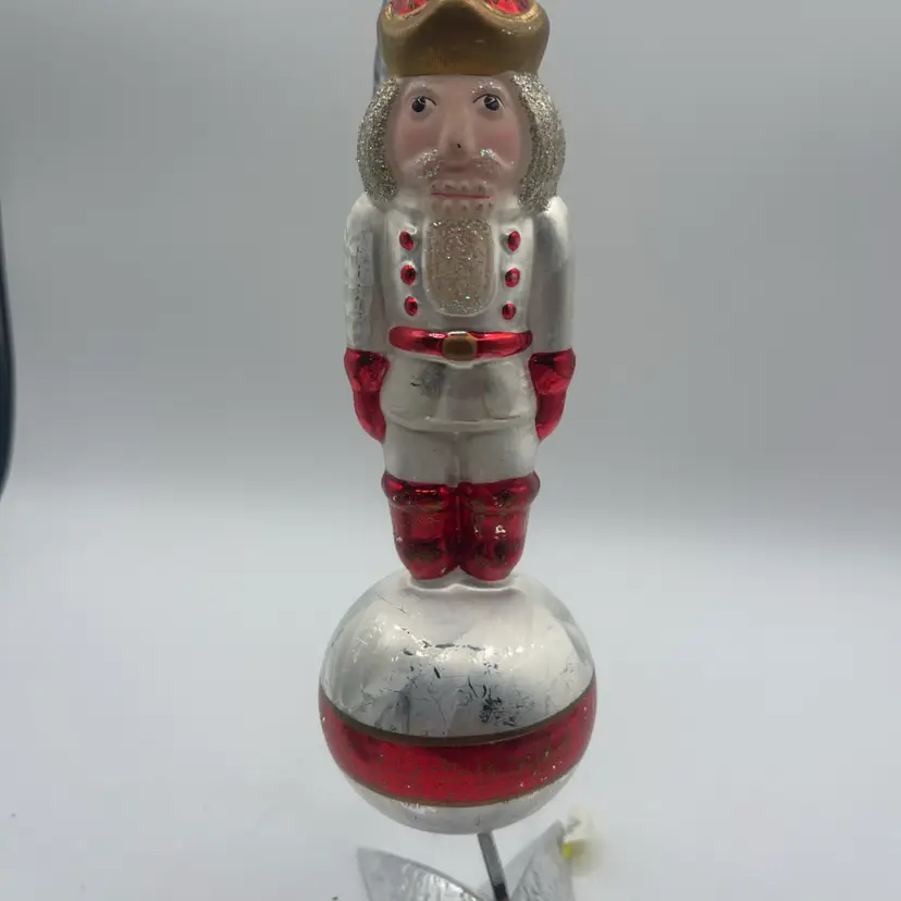 Christopher Radko Nutcracker On White Ball 8.5” Blown Glass READ